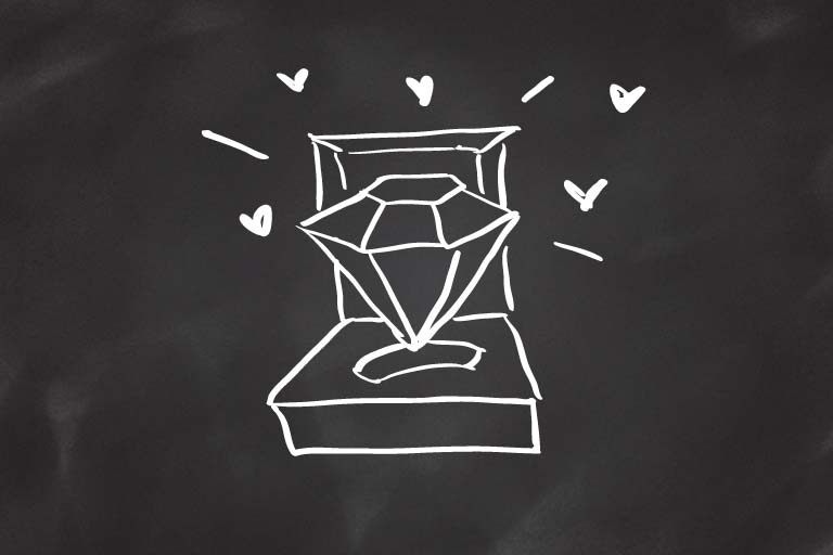 A drawing of a diamond ring in a box.